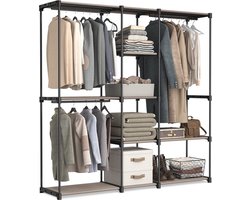 Klarven® Kledingkast - Metalen Kledingkast - Kledingkasten Slaapkamer - Taupe - Open Kast met Kledingstangen en Stoffen Planken - 182x43x182cm