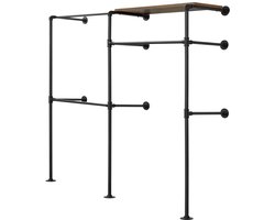 Klarven® Kledingrek Type2 - Kledingkast Slaapkamer - Kledingstang met 5 Planken en 2 Kledingroedes - Industrieel Open Garderobe - Ruimtebesparend - B 283 x H 186 x D 33,5 cm
