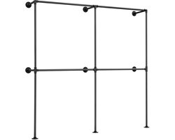 Klarven® Kledingrek Type5 - Kledingkast Slaapkamer - Kledingstang met 5 Planken en 2 Kledingroedes - Industrieel Open Garderobe - Ruimtebesparend - B 283 x H 186 x D 33,5 cm