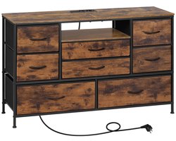 Klarven® Ladekast Bruin - Ladekasten Slaapkamer - Ladekasten - Chest Of Drawers - 8 Stoffen Laden, Ingebouwde USB en Stopcontacten, LED-verlichting met Afstandsbediening - B120xh75xd36cm