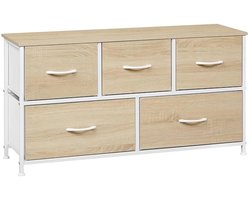 Klarven® Ladenkastje Slaapkamer Lichteiken - Metalen Ladenkastje - Chest Of Drawers - 5 Stoffen Laden, Draagvermogen 40 kg, Stevig Metalen Frame - B100xh54xd30cm