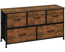Klarven® Ladenkastje Slaapkamer Vintage bruin - Metalen Ladenkastje - Chest Of Drawers - 5 Stoffen Laden, Draagvermogen 40 kg, Stevig Metalen Frame - B100xh54xd30cm