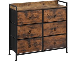 Klarven® Opbergkast Vintage bruin - 6 Stoffen Laden voor Kleding, Speelgoed en Accessoires, Compact en Stevig, Eenvoudig te Monteren - B 80 x D 29 x H 78 cm