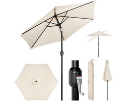Klarven® Parasol 300cm beige - Met Parasolvoet - Zeshoekig, UV-bescherming, Waterbestendig, Kantelbare Kruk 45 Graden - Ø 300 cm