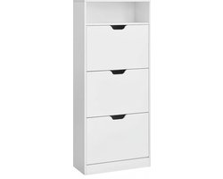 Klarven® Schoenenkast Wolkenwit - Verstelbare Schoenenkast - Schoenenkastje - Shoe Cabinet - 3 Kleppen - Verstelbare Tussenschotten - Plek voor 14-18 Paar Schoenen - 60x24x139 cm