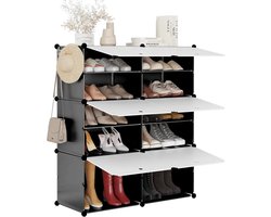 Klarven® Schoenenkast Zwart Wit - Modulaire Schoenenkast - Schoenenkastje - Schoenenkast Metaal - Shoe Cabinet - 6 Vakken voor 24 Paar Schoenen - Zelf Samen te Stellen - Waterdicht en Eenvoudig Schoon te Maken - Vak b45xd35xh35cm