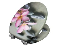 Klarven® Toiletbril Softclose Roze orchidee op steen - Wc-bril Softclose - Toiletbril - Stille Sluiting, Snel Demonteerbaar Voor Reiniging, Antislip Bufferdopjes, Draagvermogen 150 Kg - O-vorm