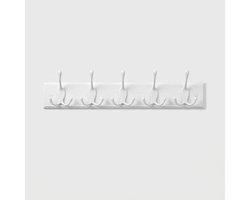Klarven® Wandkapstok Wolkenwit - Wandkapstok met Metalen Haken - Coat Rek - 5 Haken, Voorgemonteerd - Voor Hal, Slaapkamer en Woonkamer - 50,4x7x4,6 cm