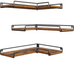 Klarven® Wandplank Bruin - Industriële Set - Set van 3 Wandplanken - Wall Shelf - Open Boekenkast - Draagvermogen 5kg per Plank - 40x29x14 cm