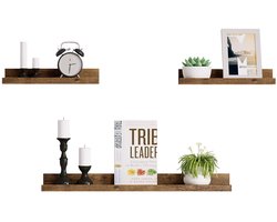 Klarven® Wandplank Zwevend Vintage Bruin - Set van 3 Planken - Ruimtebesparend voor Foto's en Boeken - Keuken, Woonkamer en Badkamer - B 60 en B 30 cm