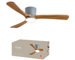 KLASA Living© Slimme Plafondventilator - Grijs + Hout - Ø 132 cm - Stille Motor <25dB - Handige App - Dimfunctie - Plafond Ventilator met Verlichting - Plafondlamp met Ventilator