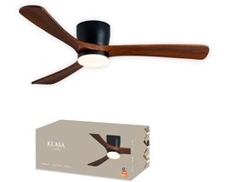 KLASA Living© Slimme Plafondventilator | Zwart + Hout | Ø 132 cm | Stille Motor <25dB | Handige App | Dimfunctie | Plafond Ventilator met Verlichting | Plafondlamp met Ventilator