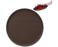 Klassiek dienblad voor hapjes en drankjes - Antislip - 1 stuk - Bruin - Kunststof en rubber - Ø 35 cm