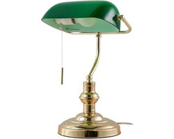 Klassieke Bankiers Bureau- en Tafellamp met Groene Glazen Kap