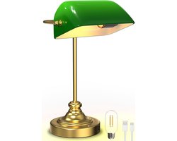 Klassieke Bankierslamp Tafellamp met Groen Glas en Bronzen Tint - Ideaal voor Thuis of Kantoor