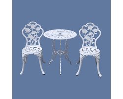 Klassieke Bistroset Tuinset met Tafel en 2 Stoelen in Roze-Wit voor Balkon en Tuin