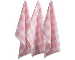 Klassieke Boerderij Vaatdoek Set - 3-delig in Roze & Wit, 20x30 | Duurzaam Keukentextiel