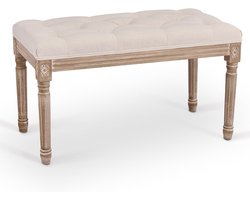 Klassieke design bank voor eetkamer, woonkamer en hal - Comfortabele gestoffeerde bank in linnen met massief houten poten (80 x 42 x 47 cm)
