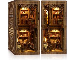 Klassieke DIY houten puzzel - Magische bibliotheek - 3D mini poppenhuis boekensteun - Met duurzame LED-lampjes en stofkap - Houten modelbouwpakket - Woondecoratie - Boekenplankornamenten - Creatieve cadeaus