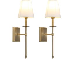 Klassieke rustieke industriële wandlampen - 2 stuks met witte textiellampenkappen en antiek messing standaarden