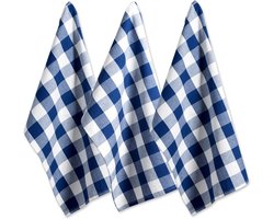 Klassieke Schaakbord Keuken Textiel Set, 3 Delig, Navy & Crème