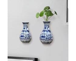 Klassieke wandvazen - set van 2 - blauw-wit porselein