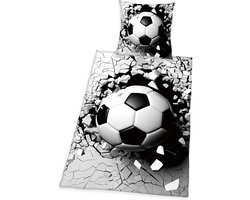 Klaus Herding beddengoedset met 3D-effect, voetbal, kussensloop 80 x 80 cm, dekbedovertrek 135 x 200 cm, met gladde ritssluiting, 100% katoen/renforcé, grijs/wit,