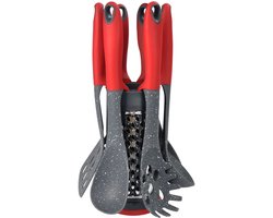 KLAUS - Keukengerei set met Houder 7-delige – Inclusief Rasp - Rood/Grijs