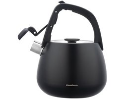 Klausberg 7774 - Fluitketel met fluit - 2.5 liter - RVS - Zwart met houten handgreep