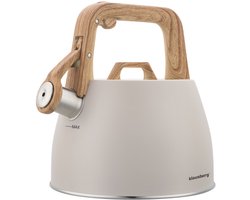 Klausberg 7917 - Fluitketel met fluit - 2.5 liter - RVS - beige - houten handvat
