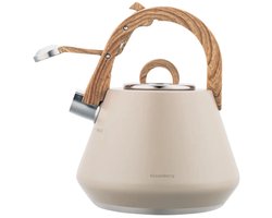Klausberg 7950 - Fluitketel met fluit - 2.5 liter - RVS - beige - houten handvat (kopie)