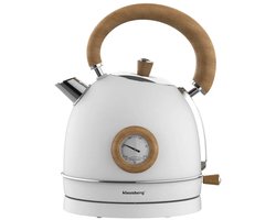 Klausberg 9007 - Retro Waterkoker - 1,8L - RVS - wit met hout - met thermometer