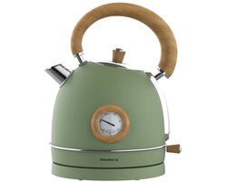 Klausberg 9008 - Retro Waterkoker - 1,8L - RVS - groen met hout - met thermometer
