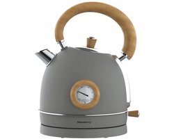 Klausberg 9009 - Retro Waterkoker - 1,8L - RVS - grijs met hout - met thermometer