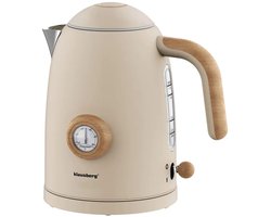 Klausberg - Waterkoker - Retro Waterkoker - Elektrische Waterkoker met Thermometer - Design Waterkoker met Houtkleur - Grote Waterkoker Keuken - Thee & Koffie Koker - 1.7L - RVS - 2200W - Beige