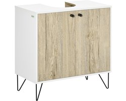 Kleankin Badkamermeubel - Spaanplaat - 60x30x60cm - Wit en Natuurlijk Hout
