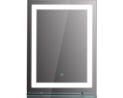 kleankin LED badkamerspiegel met verlichting Badkamerspiegel glazen planchet 22 W 70x50 cm 834-138