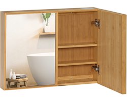 kleankin - Spiegelkast - Bamboe, Glas - 65,2L x 14B x 50H cm - Bruin