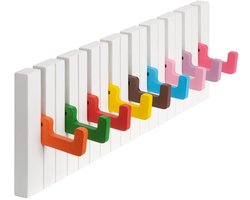 Kledinghaken piano design garderobe kinderen, wandgarderobe kinderen uitklapbaar WM1885-LS kapstok haaklijst 9 haken om uit te klappen kindergarderobe hout piano kleurrijke garderobehaken
