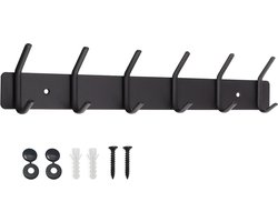 Kledinghaken zwart metaal - wandhaken voor jassen en jurken - belastbaar tot 20 kg - roestvrijstalen dubbele haken - hal en voorkamer - 39 cm H242_6_BLK Kapstok