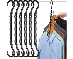 Kledinghanger - 6 Stuks - Magic Kleerhanger - Ruimtebesparende Kledinghanger - Garderobehangers - 5 Sleuvel - Multifunctionele - Kunststof - Kledingkast Organizer - Zwart - Voor 30 Kledingstukken - Voor Overhemden, Broeken, Jurken, Jassen, Etc