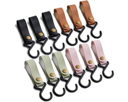 Kledinghangerhaken, 12-pack, S-vormige campinghaken, kleurrijke leren ophangringen, 16 x 2 cm, leren haken, geschikt voor kledingstangen, kledingkasten, garderobes, keukens en badkamers.