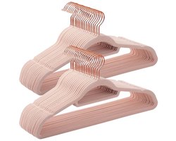 Kledinghangers 50 stuks 44 x 0,6 x 23,5 cm Lichtroze 0,6 cm dun ontwerp bespaart kastruimte Met antislipuitsparingen op de schouders, stropdasstang en 360° draaibare roségouden metalen haken Geschikt voor slaapkamer, kledingkast en kleedruimte