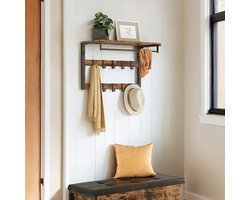 Kledinghangers-Wandkapstok-dressboy- Kapstok met 10 Verwijderbare Haken & Opbergplank-Rustiek Industrieel Metalen Frame & Houten Planken-(60X30X42)-Rustiek Bruin En Zwart.