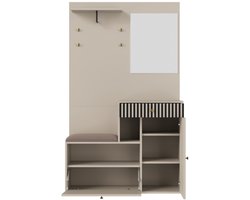 Kledingkast 110x37x185,5cm Opbergkast Kast Beige Crème MDF Spiegel Kussenschoenenkast Woonwand Vloerkast Hal Deurkast