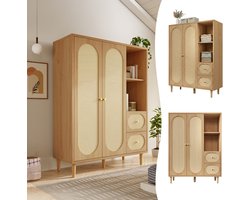 Kledingkast - 161x120x44 cm - Landhuis Eiken 2 deuren 2 lades + open vakken + stang - - Hout - Eiken