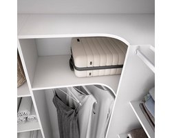 Kledingkast 234 x 141 x 205 cm – Grote Uitschuifbare Garderobekast met 13 Planken, 2 Laden en 3 Kledingroedes – Modern Wit – Verstelbaar 164-234 cm – Abkantoor Biaena Luxe Opbergkast – Abkantoor