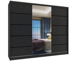 Kledingkast 235 cm met spiegel en lades Zwart schuifdeuren