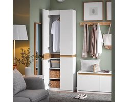 Kledingkast 61x192x30 cm Smalle Hoge Opbergkast met 2 Deuren en 5 Vakken Wit – Multifunctionele Kast voor Hal, Slaapkamer en Bergruimte – Abkantoor