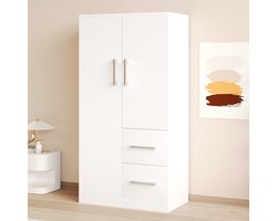 Kledingkast 70 x 40 x 135 cm - tweedelige deur - met lades en opbergvakken - kinderkast - eenpersoonskast - wit